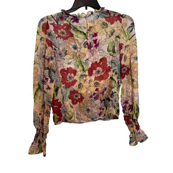 Guess Womens Pleated Long Sleeve Blouse Medium Multicolor Floral Print - Picture 5 of 5